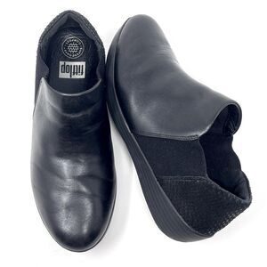 Fitflop Superchelsea Black Leather Snakeskin Slip On Ankle Booties Women’s 9